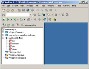Click To expand: This figure shows the build.xml buildfile as a node in the Project tree.