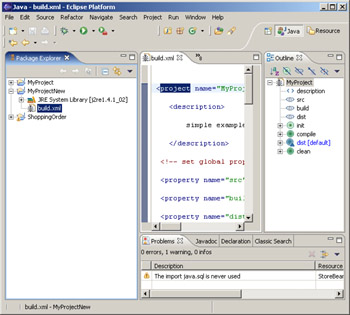 Click To expand: This figure shows the Eclipse Log Console window that shows the errors and the warnings that occurred at the time of the build. Eclipse Log Console is the window in the lower-right corner.
