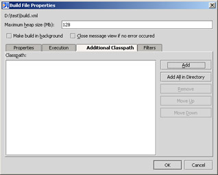 Click To expand: This figure shows the configuration window for Ant. The window contains a box to include the classpath.