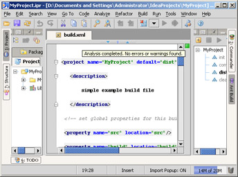 Click To expand: This figure shows the build.xml buildfile. You can run the target by selecting it in the Ant Build window.