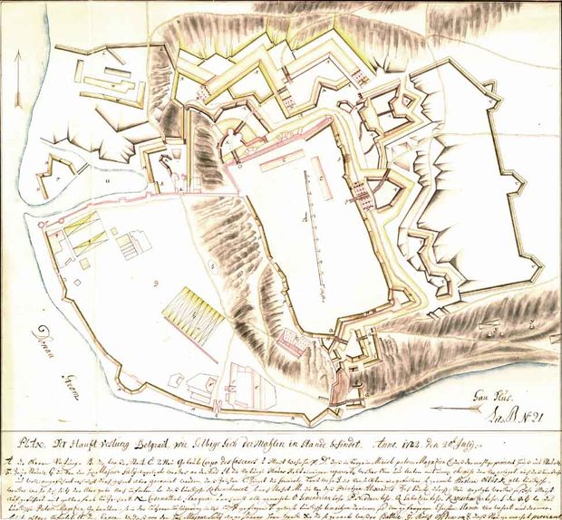 Plan Der Haupt Vestung Belgradt, wie Selbige Sich der Mahlen in Stande befindet Anno 1722 Den 20 te Julij