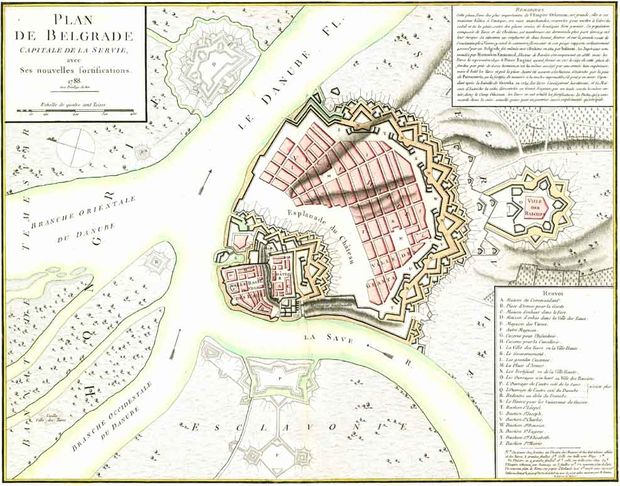 Plan de Belgrade Capitale de la Servie avec Ses nouvelles fortifications. 1788