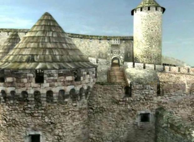A Zindan kapu, hátterében jobbra a Dizdar torony
