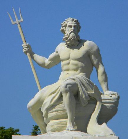 Poseidon isten háromágú szigonyával.
