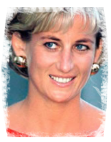 Lady Diana mosolyog közeli arcképen piros ruhában