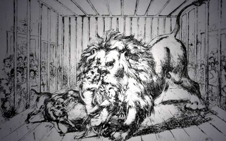  Lion-bait at Warwick between Wallace and dogs, Tinker and Ball, circa 1825.