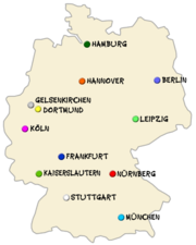 Map of Germany with the host cities
