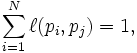 \sum_{i = 1}^N \ell(p_i,p_j) = 1,