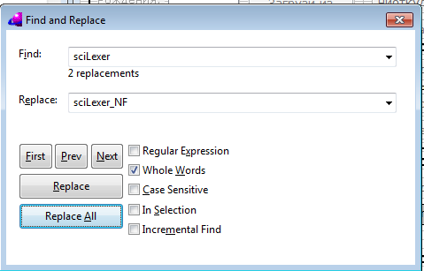 Find and replace SciLexer words to SciLexer_NF words