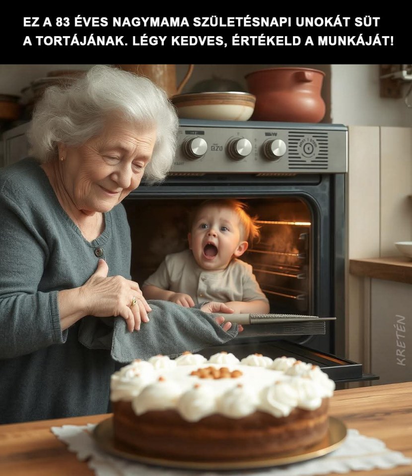 A nagymama karácsonyi unokát süt a tortájának