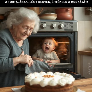 A nagymama karácsonyi unokát süt a tortájának