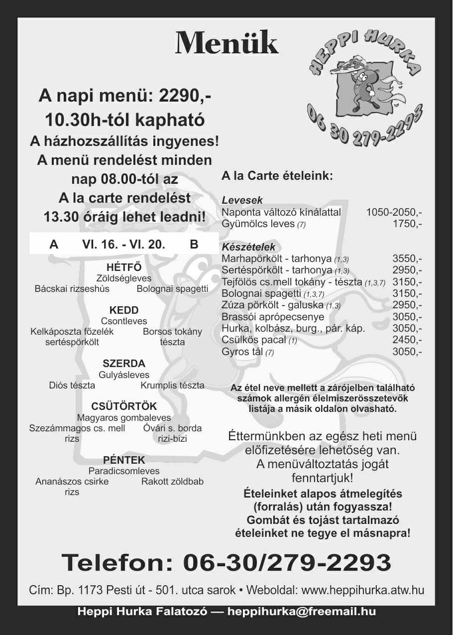 Ala carte etlap