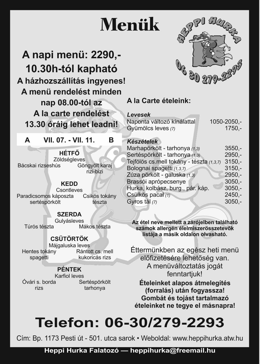 Ala carte etlap
