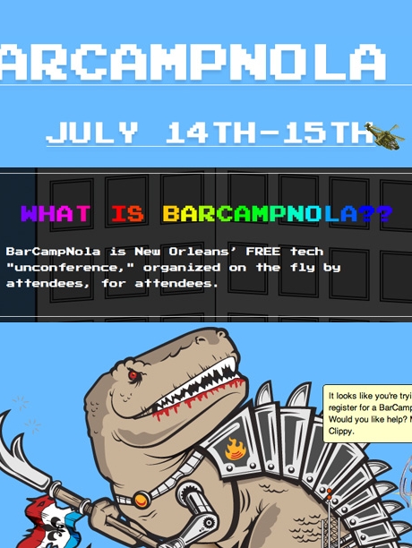 Barcamp Nola Website. Now with dinosaurs.