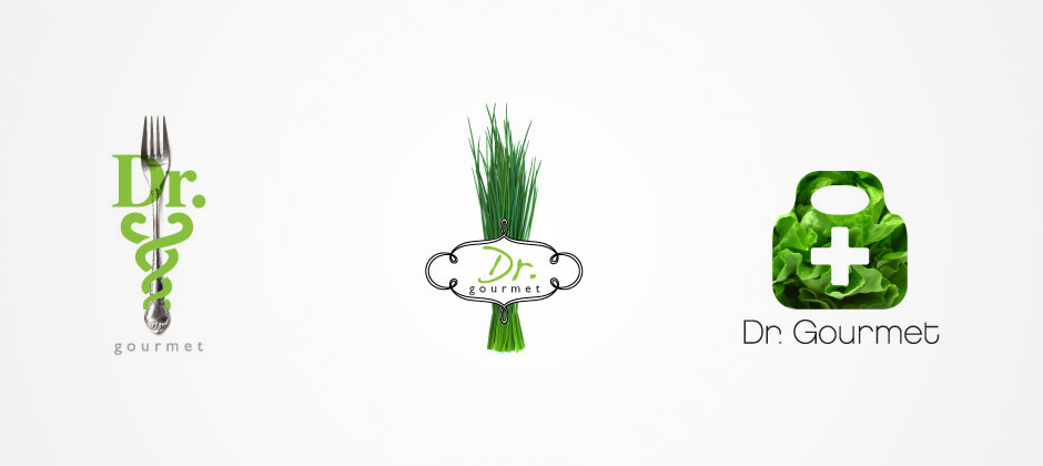 Doctor-gourmet-preliminary-logos-fork-sprouts-lettuce-medical-bag
