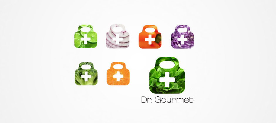 Doctor-gourmet-preliminary-logos-medical-bag-variations-lime-onion-bell-pepper-cabbage-broccoli-orange-lettuce