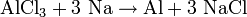 \mathrm{AlCl_3 + 3 \ Na \rightarrow Al + 3\
NaCl}\,\!
