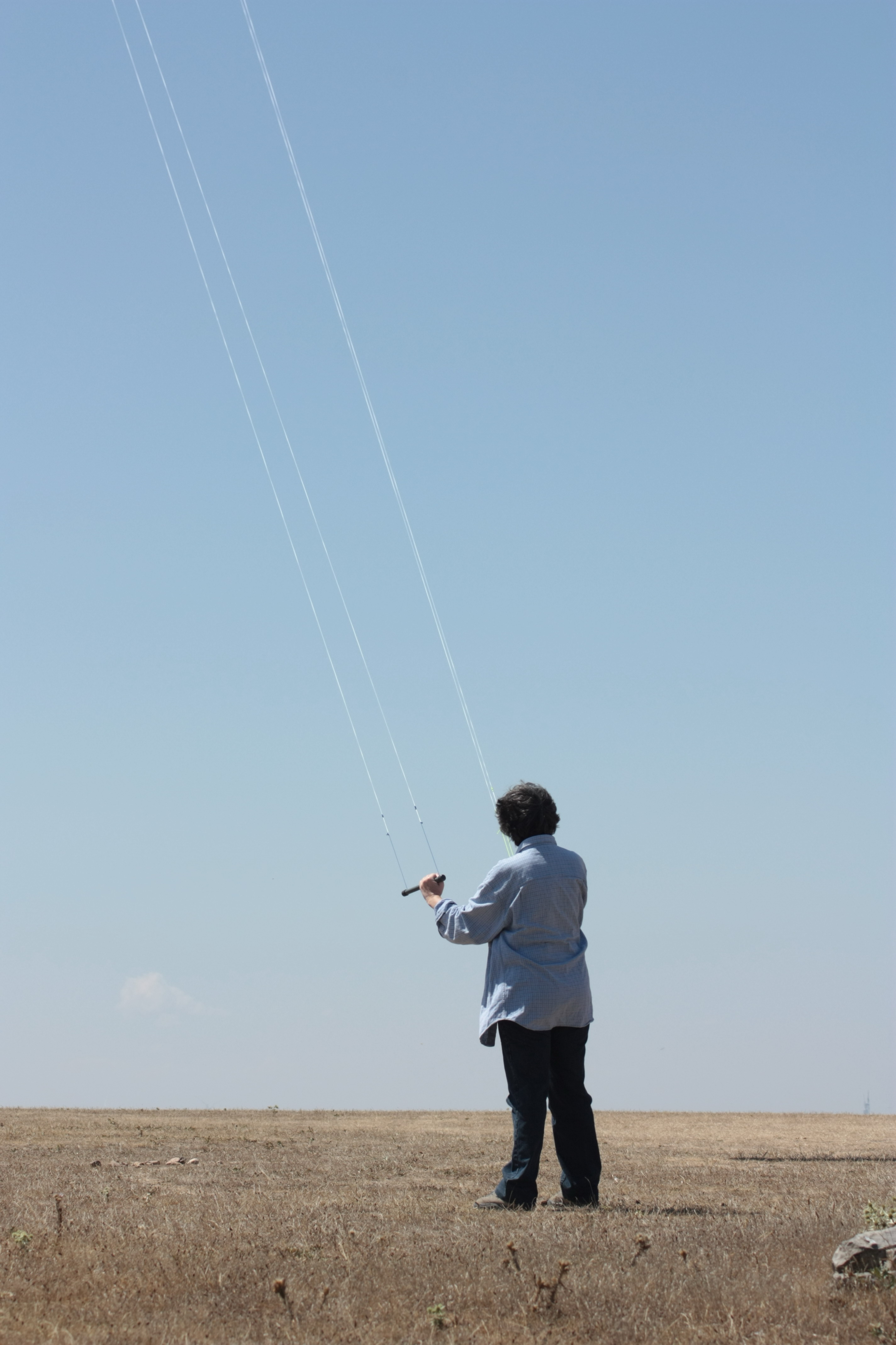 My wife controlling the flight of "lMoco" - The kanji say: ISHOKU-DOGEN