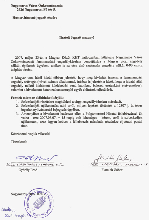 Levél a Jegyző Asszonynak