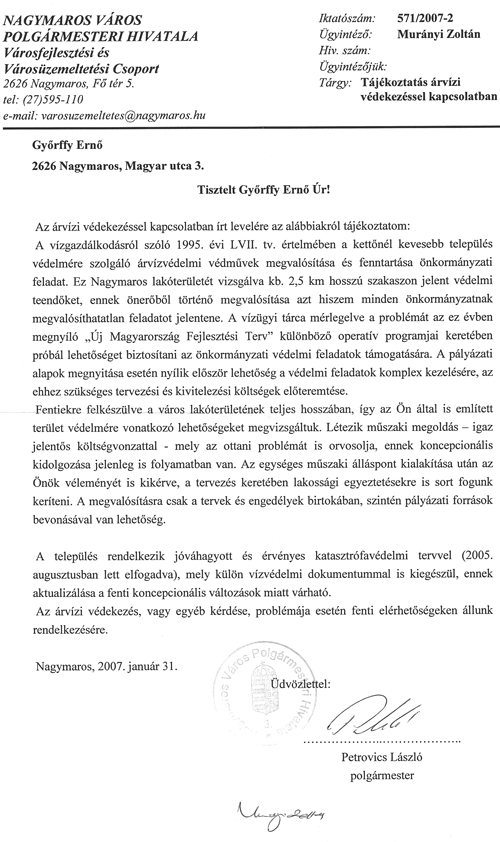 A hivatal válasza 2007. január