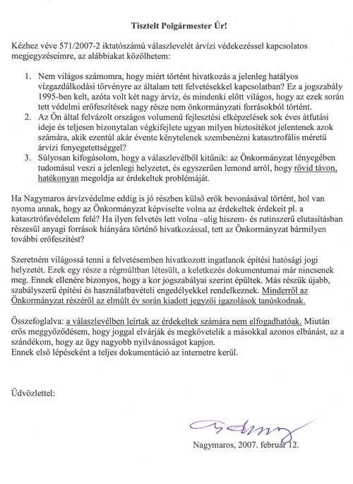 Győrffy Úr válasza