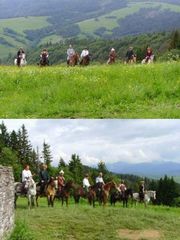 A 'hét vezér' indulása Vereckérl / Der Aufbruch der 'sieben Stammesfürsten' aus dem Verecke-Pass / The departure of the 'seven tribal leaders' from the Verecke Pass