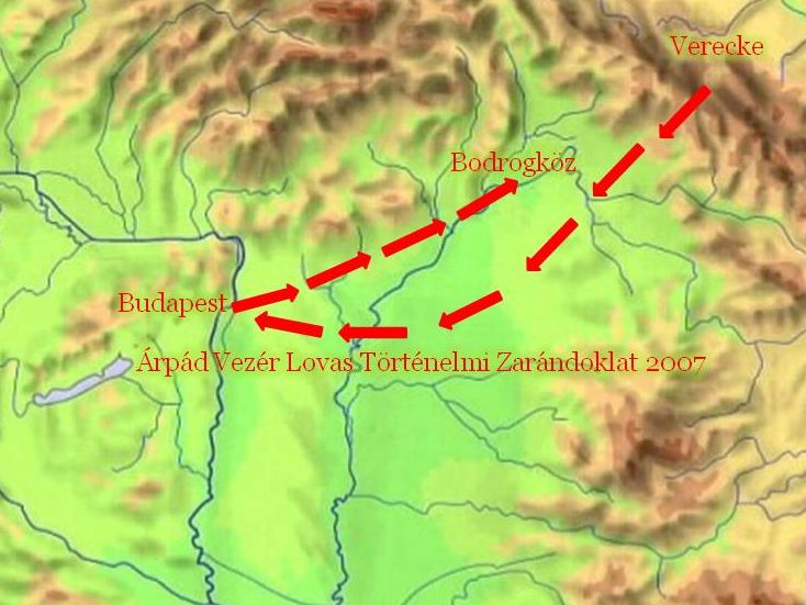 Az 'rpd Vezr Lovas Trtnelmi Zarndoklat' tvonala / Reiseroute des 'Grofrst Arpad Berittene Historische Pilgerweg' / Itinerary of the 'Grand Duke Arpad Mounted Historical Pilgrimage'