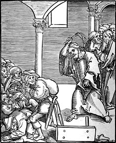 Krisztus kikergeti a kufrokat a templombl (idsebb Lucas Cranach fametszete) / Christus treibt die Hndler aus dem Tempel (Holzschnitt von Lucas Cranach der ltere) / Christ drives the Usurpers out of the Temple (woodcut by Lucas Cranach the Elder)