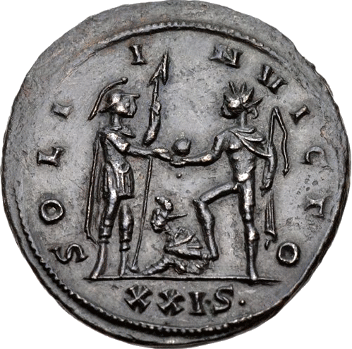 Mars lndzsval s Sol korbccsal Aurelianus csszr (270-275) rmn / Mars mit Lanze und Sol mit Peitsche (Aurelianus 270-275) / Mars holding spear and Sol holding whip (Aurelian AD 270-275)