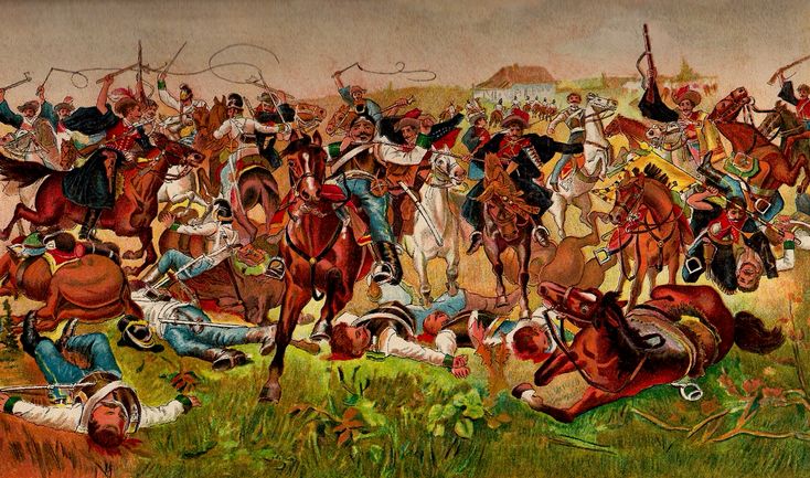 Rzsa Sndor csapatnak harca a vasasnmetek ellen (Mhlbeck Kroly rajza) / Ungarischer Ruber (sogenannter betyren) im Kampf gegen sterreichische Dragoner (Zeichnung von Kroly Mhlbeck) / Hungarian robber (so-called betyren) in the fight against Austrian Dragoons (drawing of Kroly Mhlbeck)