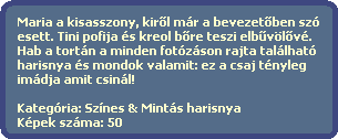 Maria a kisasszony, kir?l mr a bevezet?ben sz
  esett. Tini pofija s kreol b?re teszi elb?vl?v.
  Hab a tortn a minden fotzson rajta tallhat   
  harisnya s mondok valamit: ez a csaj tnyleg 
  imdja amit csinl!

  Kategria: Sznes & Mints harisnya
  Kpek szma: 50