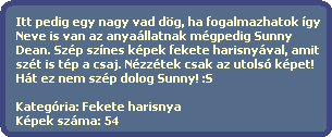 Itt pedig egy nagy vad dg, ha fogalmazhatok gy
  Neve is van az anyallatnak mgpedig Sunny 
  Dean. Szp sznes kpek fekete harisnyval, amit
  szt is tp a csaj. Nzztek csak az utols kpet!
  Ht ez nem szp dolog Sunny! :S

  Kategria: Fekete harisnya
  Kpek szma: 54