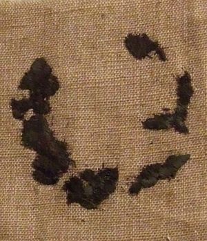 Az ezstlemez ruhadszek htuljra erőstett textil maradvnyai