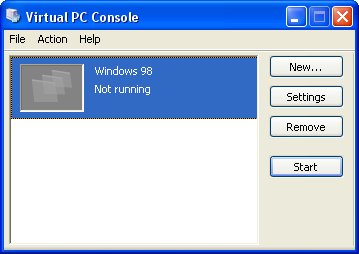 A Virtual PC főablaka