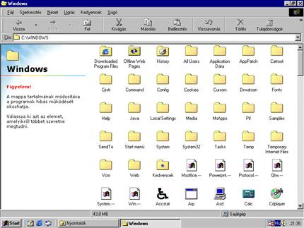 Betekintés a Windows98 rendszerkönyvtárába 1.