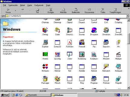 Betekintés a Windows98 rendszerkönyvtárába 2.