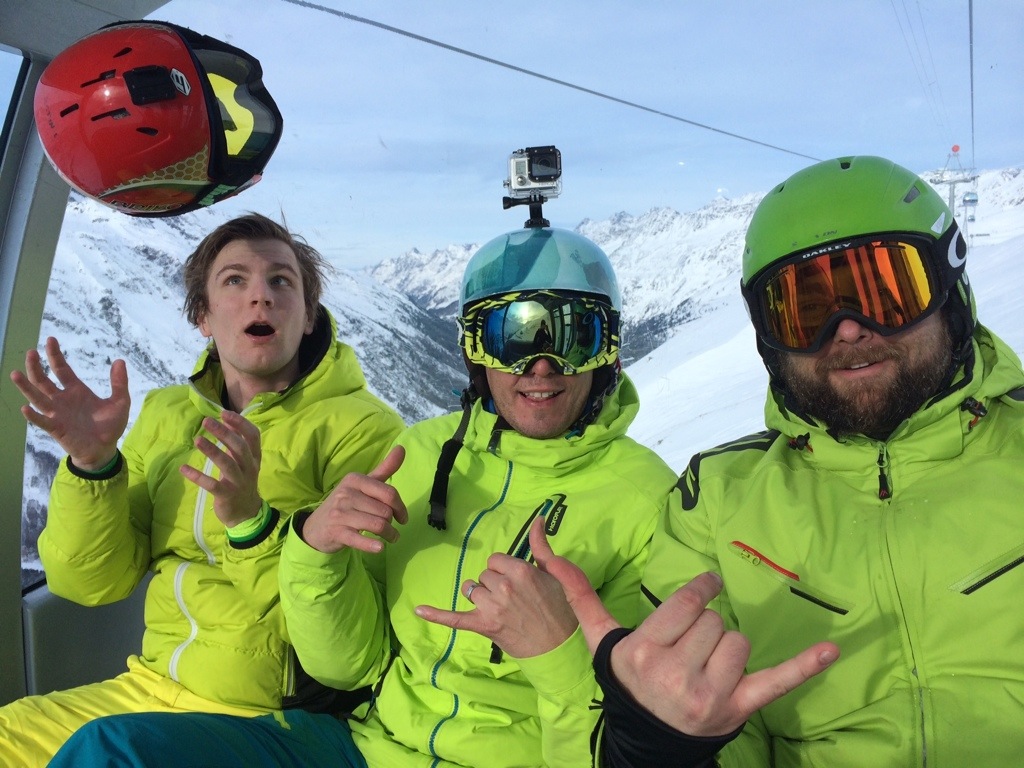 Me, Imi and Jani in the gondola heading to Hochgurgl
