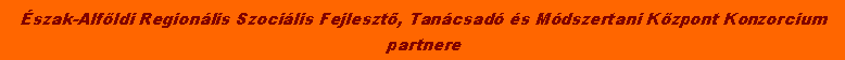 Sz�vegdoboz: �szak-Alf�ldi Region�lis Szoci�lis Fejleszt�, Tan�csad� �s M�dszertani K�zpont Konzorcium partnere