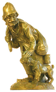Csavarg kutyval Bronz Szobor, Kisplasztika - Frfi figurk 
