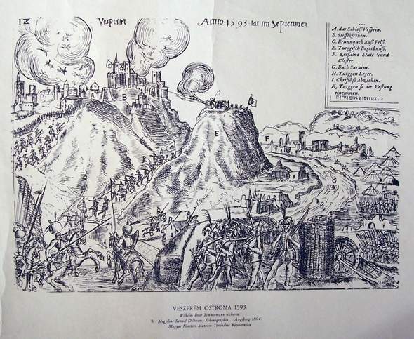 Veszprém Ostroma metszet 1593-ban