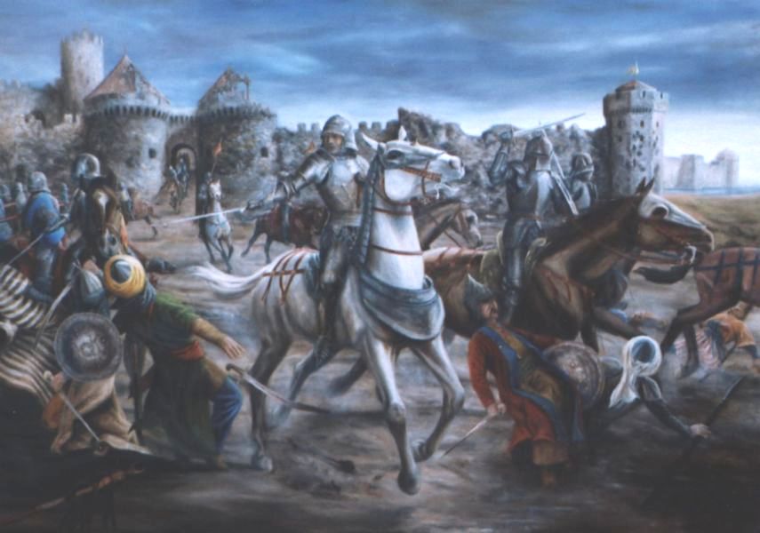 A n�ndorfeh�rv�ri didal, Hunyadi kirohan�sa, 100x70cm, olaj, farost, 2006.