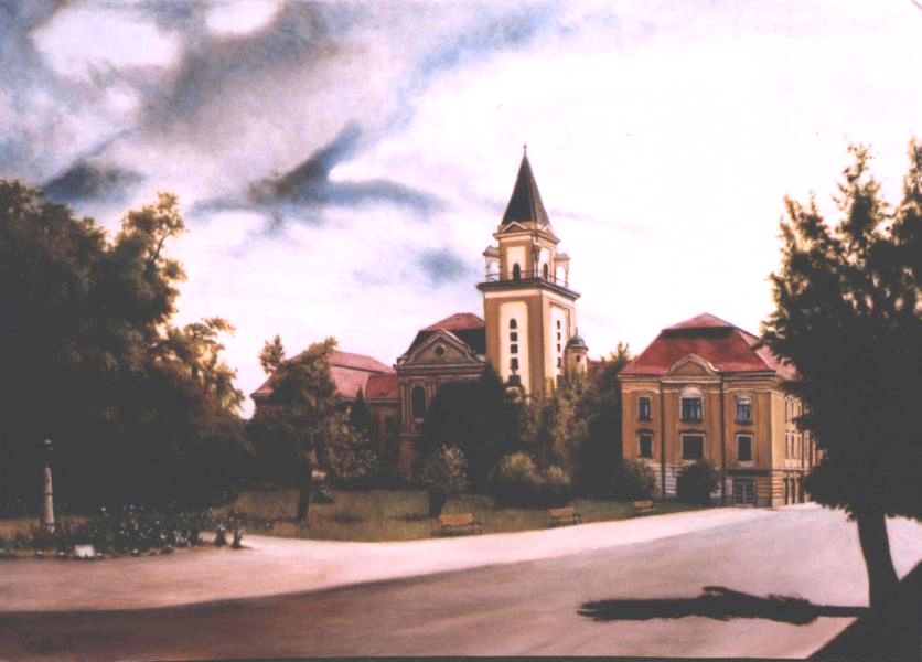 A mez�t�ri v�rosh�za, 50x70cm, olaj, v�szon, 2004.