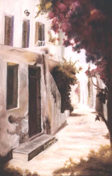 G�r�g utca d�lid�ben, 20x30cm, olaj, farost, 2005.