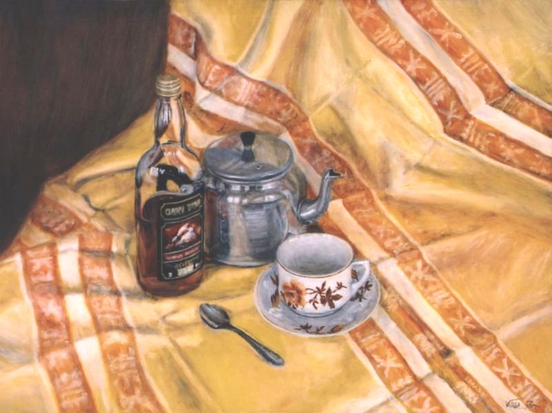 S�rgaabroszos csend�let, 63x47cm, olaj, farost, 2006.