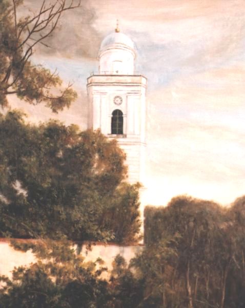 A Reform�tus Nagytemplom tornya II., olaj, farost, 30x40cm, 2006.