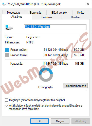Meghajtó - Tulajdonság ablak Meghajtó - Tulajdonság ablak