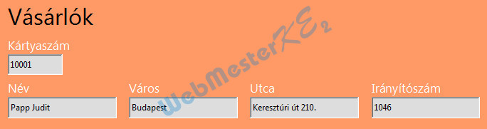 Az elkészült Vásárlók űrlap