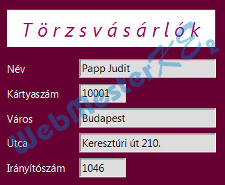 Az elkészült Törzs űrlap
