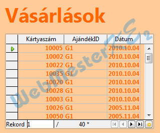 Az elkészült Vásárlás űrlap