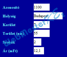 Az elkészült Ingatlanlista űrlap